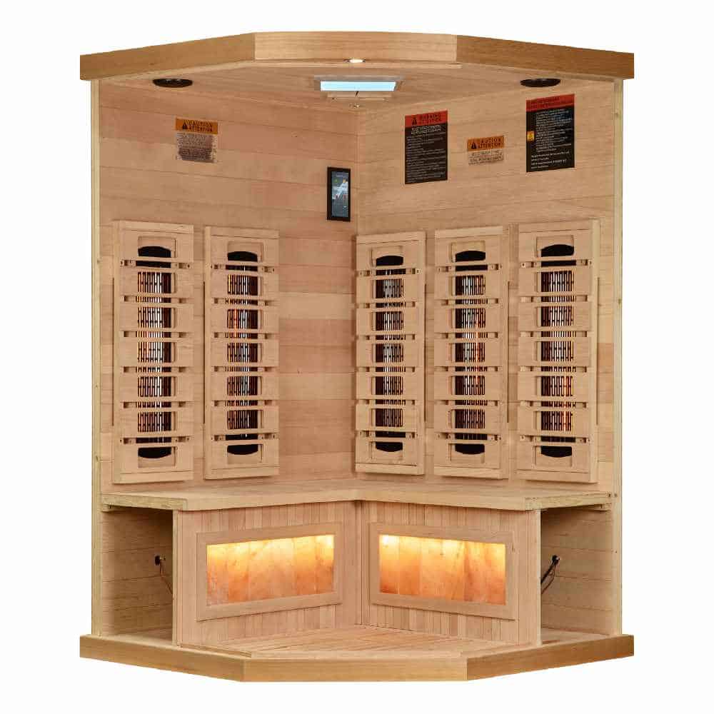 Golden Designs 2-3 Person Corner Full Spectrum PureTech™ Near Zero EMF FAR Infrared Sauna with Himalayan Salt Bar - Image 4