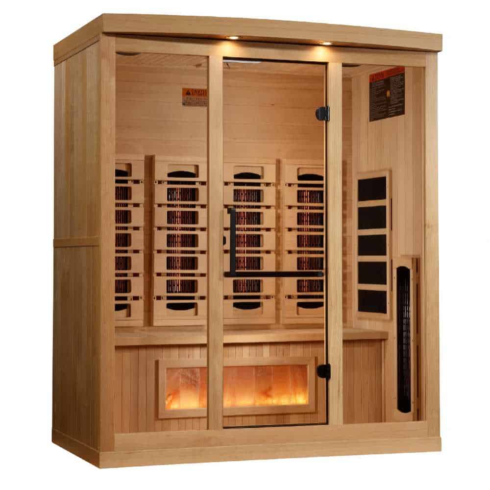 Golden Designs 3-4 Person Full Spectrum PureTech™ Near Zero EMF FAR Infrared Sauna with Himalayan Salt Bar