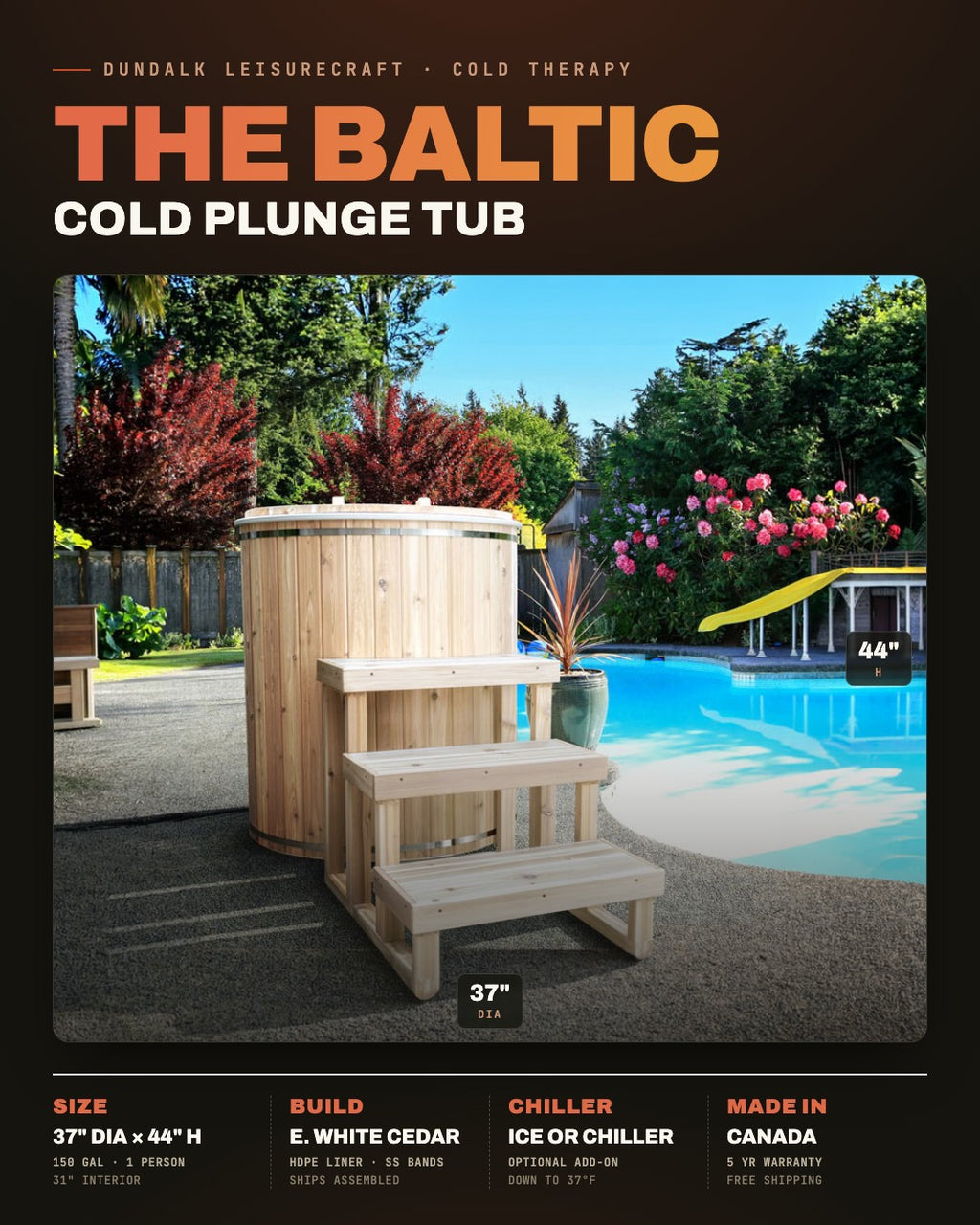 The Baltic Plunge Tub by Dundalk Leisurecraft, dimensions and key specs