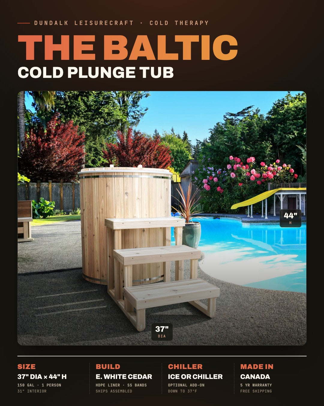 The Baltic Plunge Tub by Dundalk Leisurecraft, dimensions and key specs