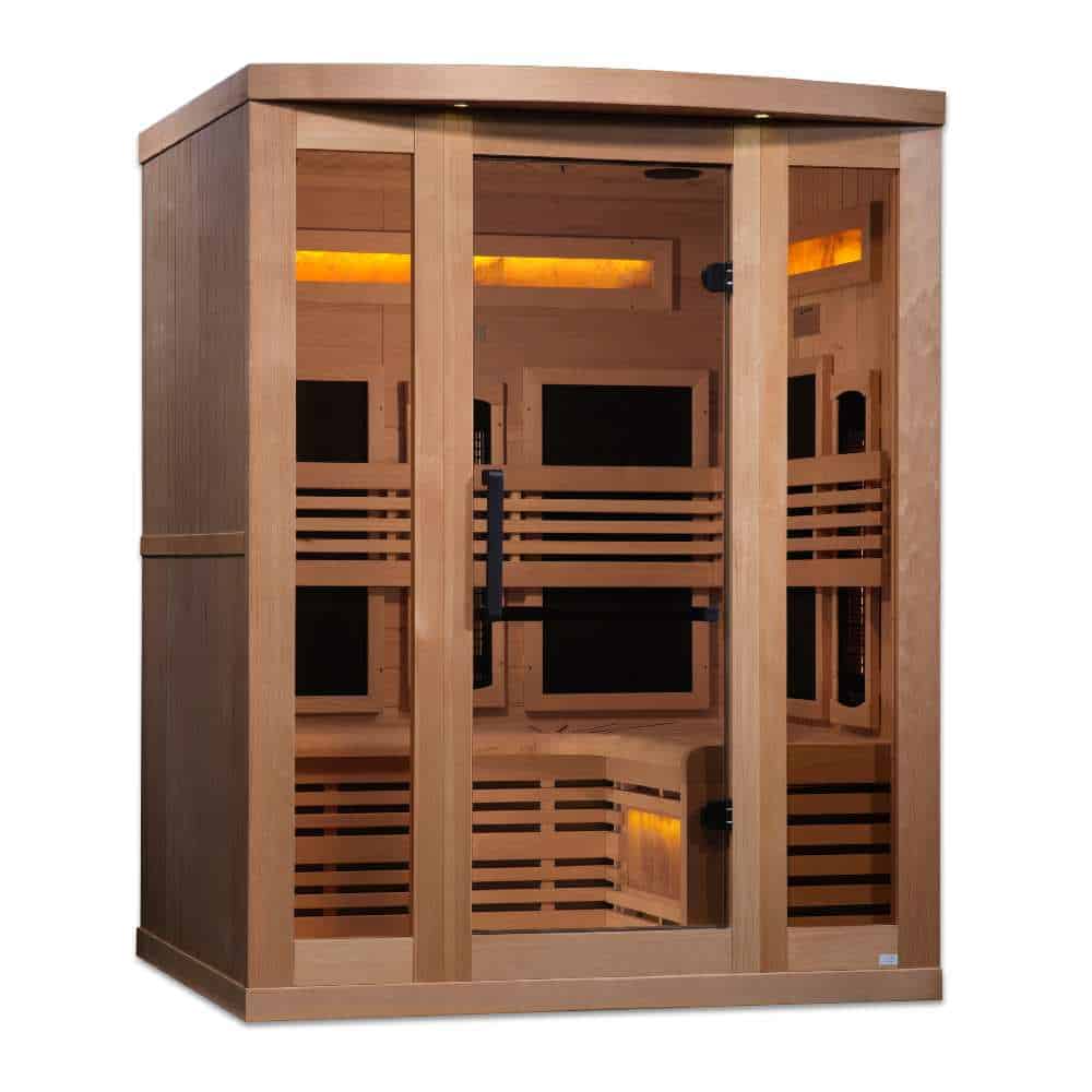 Golden Designs 2-3 Person Full Spectrum PureTech™ Near Zero EMF FAR Infrared Sauna with Himalayan Salt Bars