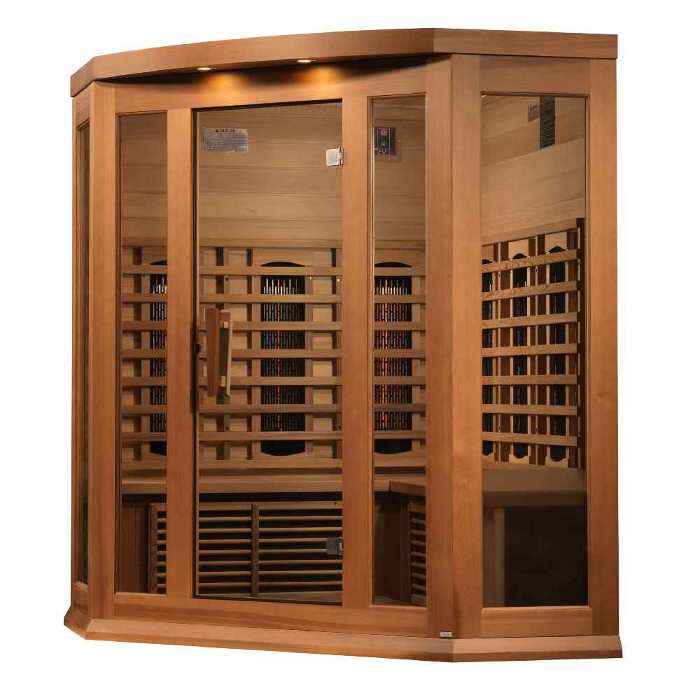 Maxxus 2-3 Person Corner Full Spectrum EMF FAR Infrared Sauna (Red Cedar) - Image 3