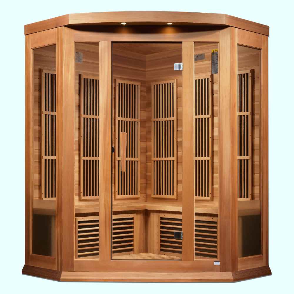 Maxxus Avignon 2-3 Person Corner Near Zero EMF FAR Infrared Sauna (Red Cedar) - Image 2